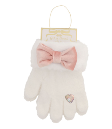 Mud Pie Mud Pie White Fur Glitzy Gloves