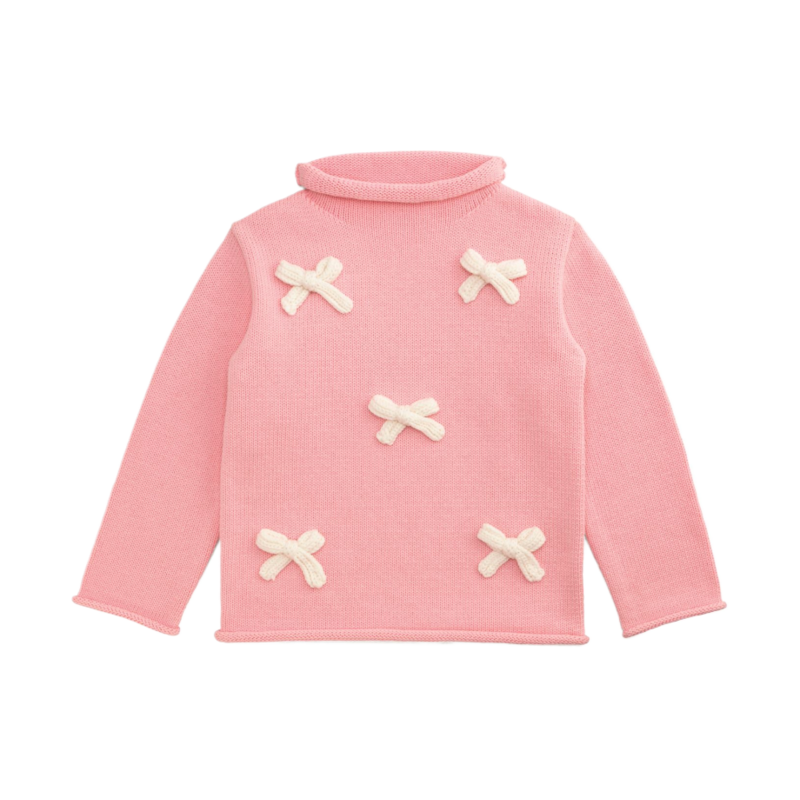 Mud Pie Mud Pie Pink Bow Rollneck Sweater