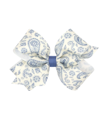 Wee Ones Wee Ones Medium Smoke Blue Paisley Printed Bow
