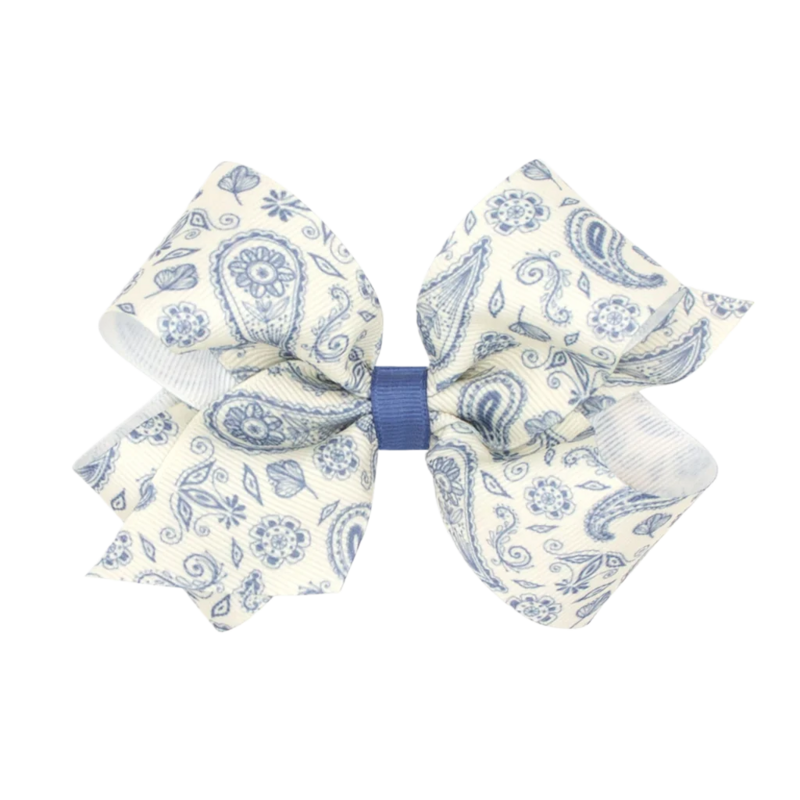 Wee Ones Wee Ones Medium Smoke Blue Paisley Printed Bow
