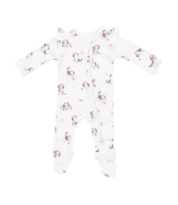Angel Dear Angel Dear Ruffle Zipper Footie - Explorer Puppy Pink