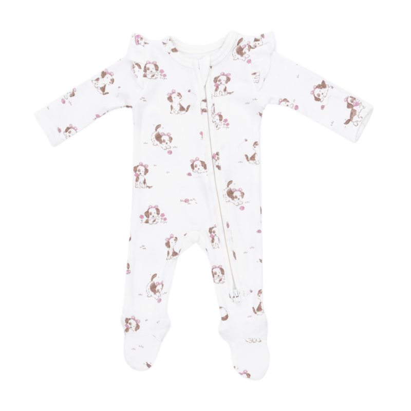 Angel Dear Angel Dear Ruffle Zipper Footie - Explorer Puppy Pink