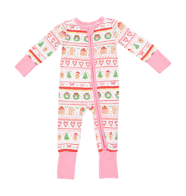 Angel Dear Angel Dear Zipper Romper - Gingerbread Fair Isle Pink