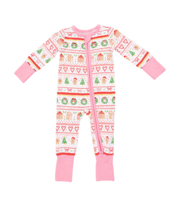 Angel Dear Angel Dear Zipper Romper - Gingerbread Fair Isle Pink