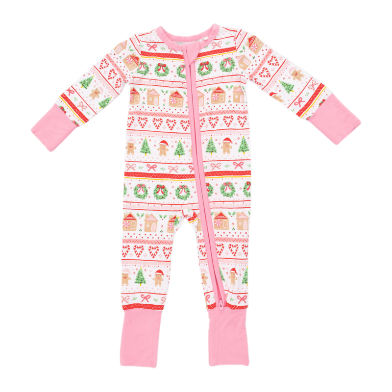 Angel Dear Angel Dear Zipper Romper - Gingerbread Fair Isle Pink