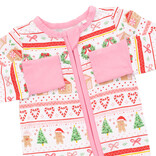 Angel Dear Angel Dear Zipper Romper - Gingerbread Fair Isle Pink