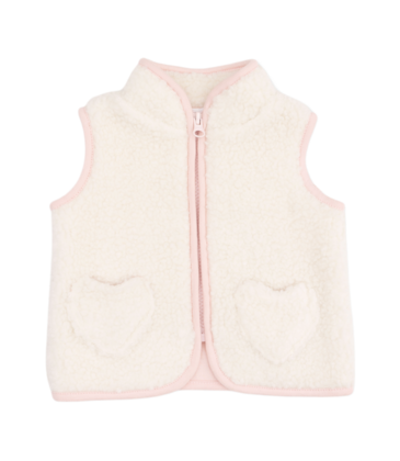 Angel Dear Angel Dear Sherpa Vest w/ Heart Pockets - Cream/Pink