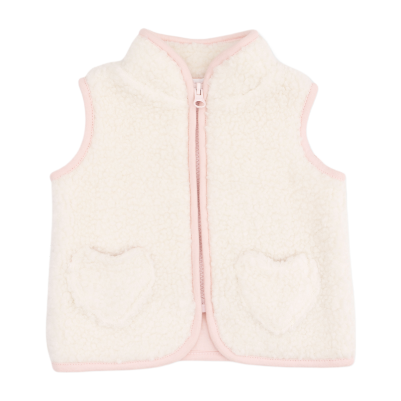 Angel Dear Angel Dear Sherpa Vest w/ Heart Pockets - Cream/Pink
