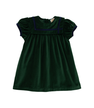 The Beaufort Bonnet Company TBBC Patsy's Party Dress Velveteen - Grier Green/Nantucket Navy