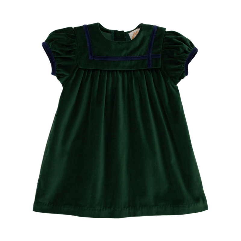 The Beaufort Bonnet Company TBBC Patsy's Party Dress  Velveteen - Grier Green/Nantucket Navy