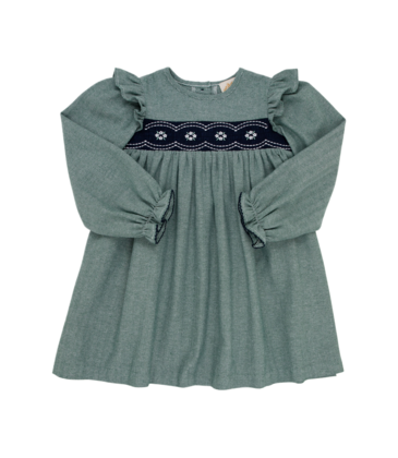 The Beaufort Bonnet Company TBBC Daphne Dress - Grier Green Herringbone/Nantucket Navy