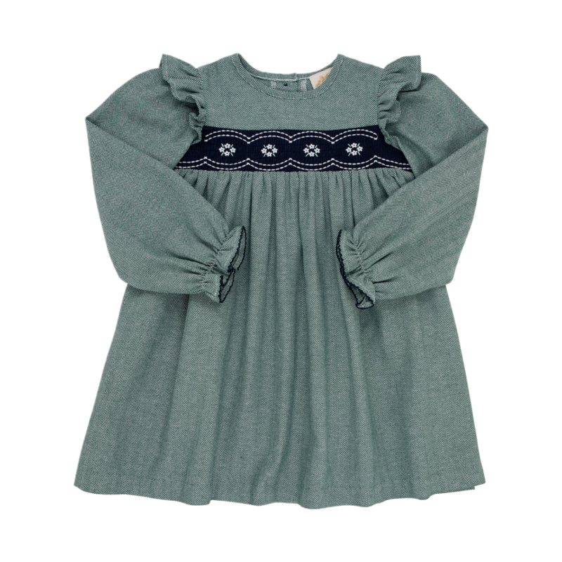 The Beaufort Bonnet Company TBBC Daphne Dress - Grier Green Herringbone/Nantucket Navy