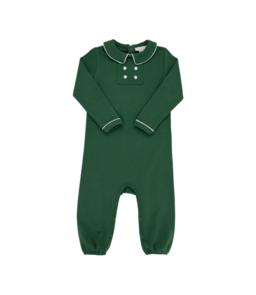 The Beaufort Bonnet Company TBBC Benny Button Romper - Grier Green /Palmetto Pearl