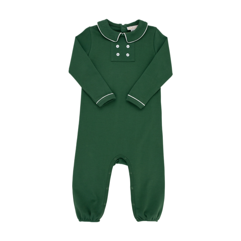The Beaufort Bonnet Company TBBC Benny Button Romper - Grier Green /Palmetto Pearl