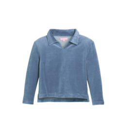 Bisby Bisby Dusty Blue Velour Polo Pullover