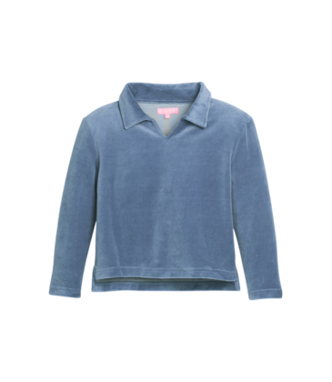 Bisby Bisby Dusty Blue Velour Polo Pullover