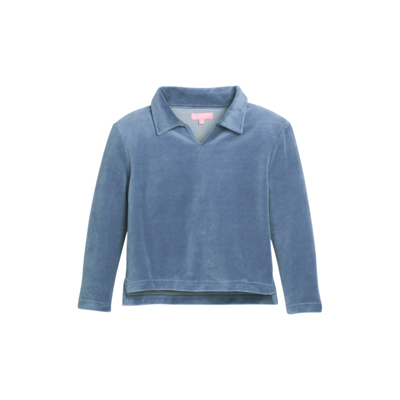 Bisby Bisby Dusty Blue Velour Polo Pullover