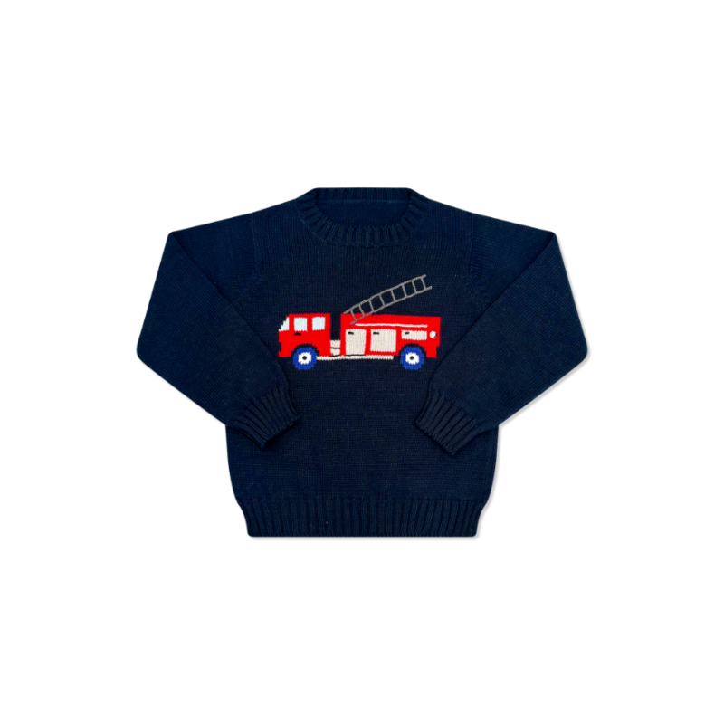 Lullaby Set Lullaby Set Cozy Up Sweater - Northshore Navy Firetruck