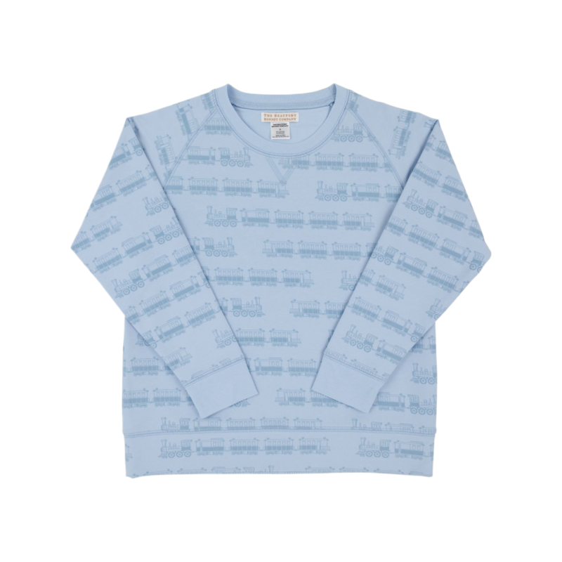 The Beaufort Bonnet Company TBBC Cassidy Comfy Crewneck - Blue Choo Choos