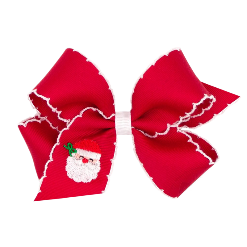 Wee Ones Wee Ones Medium Red Santa Emb Moonstich Bow