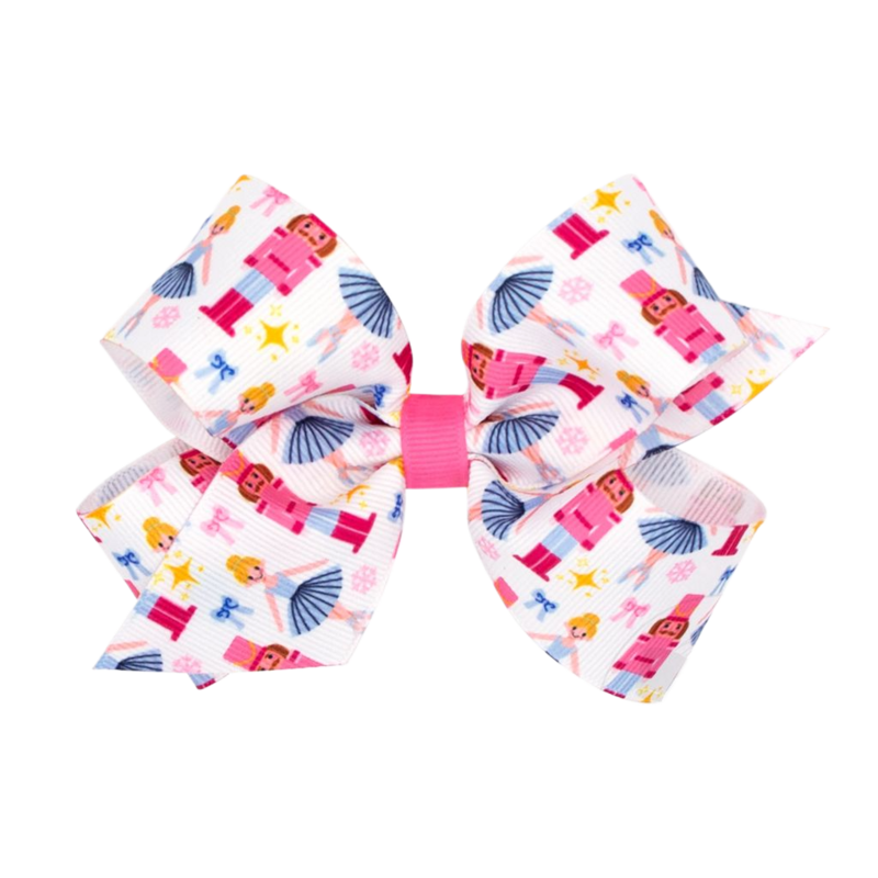 Wee Ones Wee Ones Medium Pink Nutcracker Printed Bow