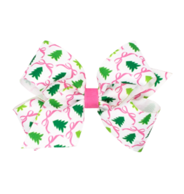 Wee Ones Wee Ones Medium Pink Christmas Tree Printed Bow