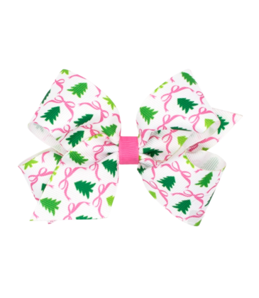 Wee Ones Wee Ones Medium Pink Christmas Tree Printed Bow