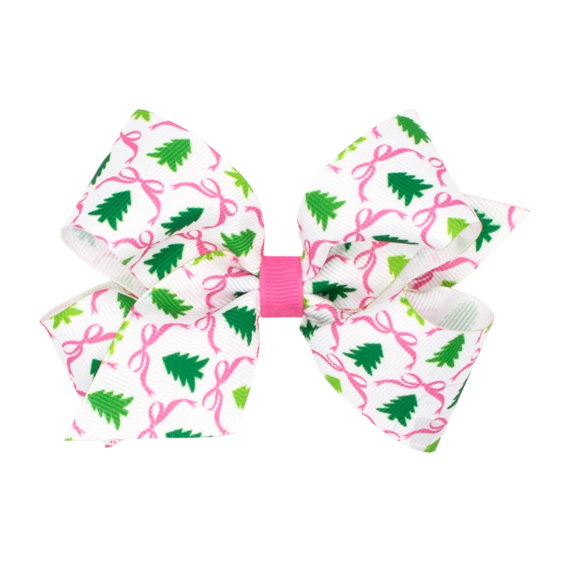 Wee Ones Wee Ones Medium Pink Christmas Tree Printed Bow