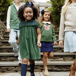 The Beaufort Bonnet Company TBBC Patsy's Party Dress  Velveteen - Grier Green/Nantucket Navy