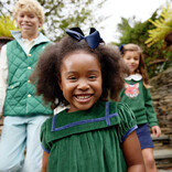The Beaufort Bonnet Company TBBC Patsy's Party Dress  Velveteen - Grier Green/Nantucket Navy