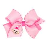 Wee Ones Wee Ones Medium Pink Christmas Dog Emb Moonstich Bow