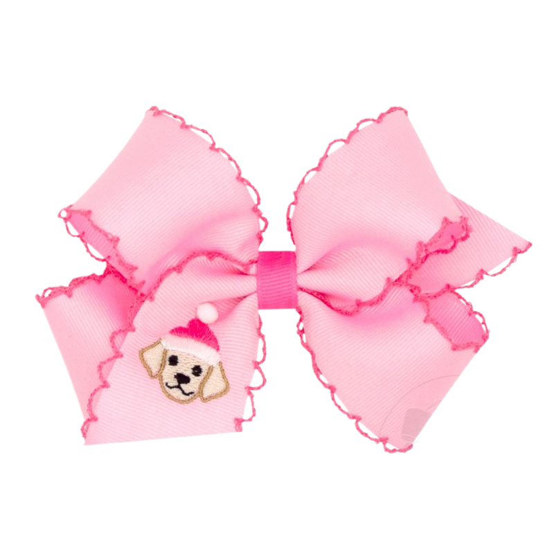 Wee Ones Wee Ones Medium Pink Christmas Dog Emb Moonstich Bow