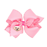 Wee Ones Wee Ones King Pink Christmas Dog Emb Moonstitch Bow