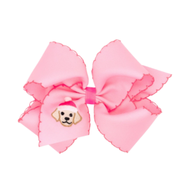 Wee Ones Wee Ones King Pink Christmas Dog Emb Moonstitch Bow