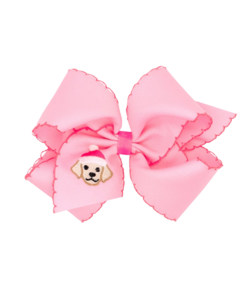 Wee Ones Wee Ones King Pink Christmas Dog Emb Moonstitch Bow