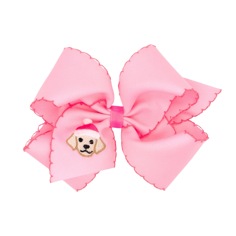 Wee Ones Wee Ones King Pink Christmas Dog Emb Moonstitch Bow