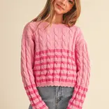 heart and arrow heart and arrow Pink Cable Knit Boxy Cropped Sweater