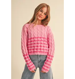 heart and arrow heart and arrow Pink Cable Knit Boxy Cropped Sweater