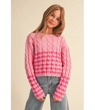 heart and arrow heart and arrow Pink Cable Knit Boxy Cropped Sweater