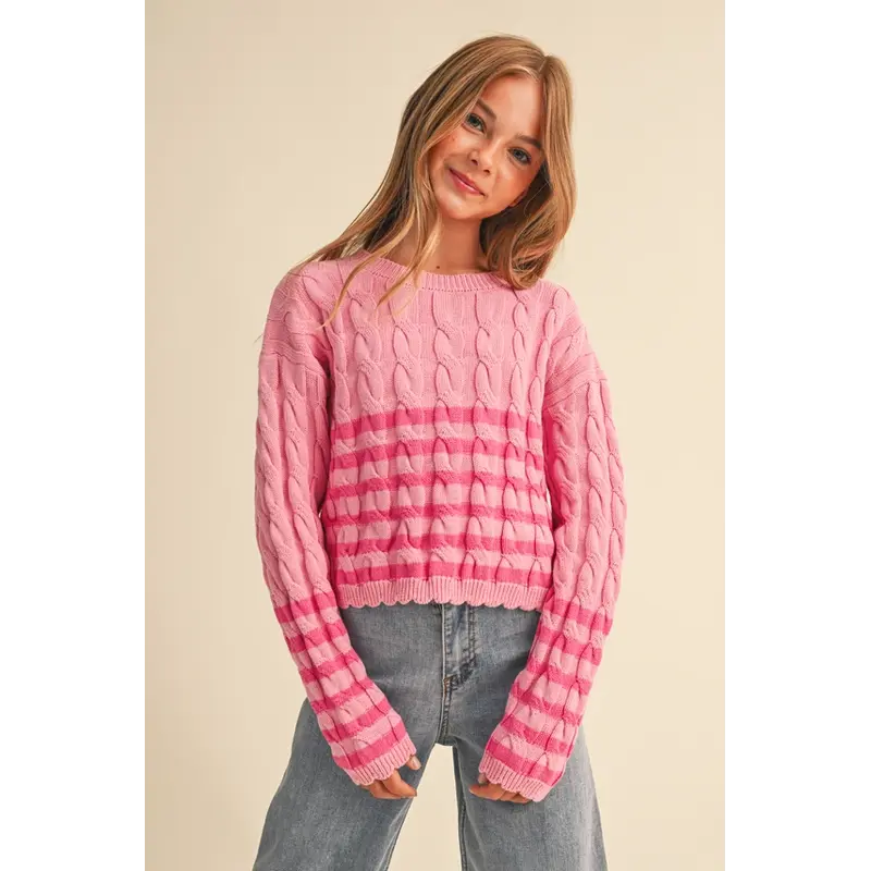 heart and arrow heart and arrow Pink Cable Knit Boxy Cropped Sweater