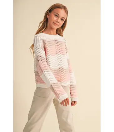 heart and arrow heart and arrow Pink Multi Wavy Rib Knit Sweater