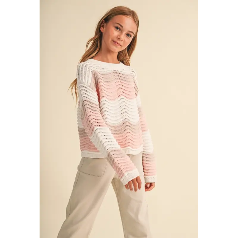 heart and arrow heart and arrow Pink Multi Wavy Rib Knit Sweater