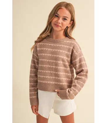 heart and arrow heart and arrow Brown Blush Scallop Stripe Sweater