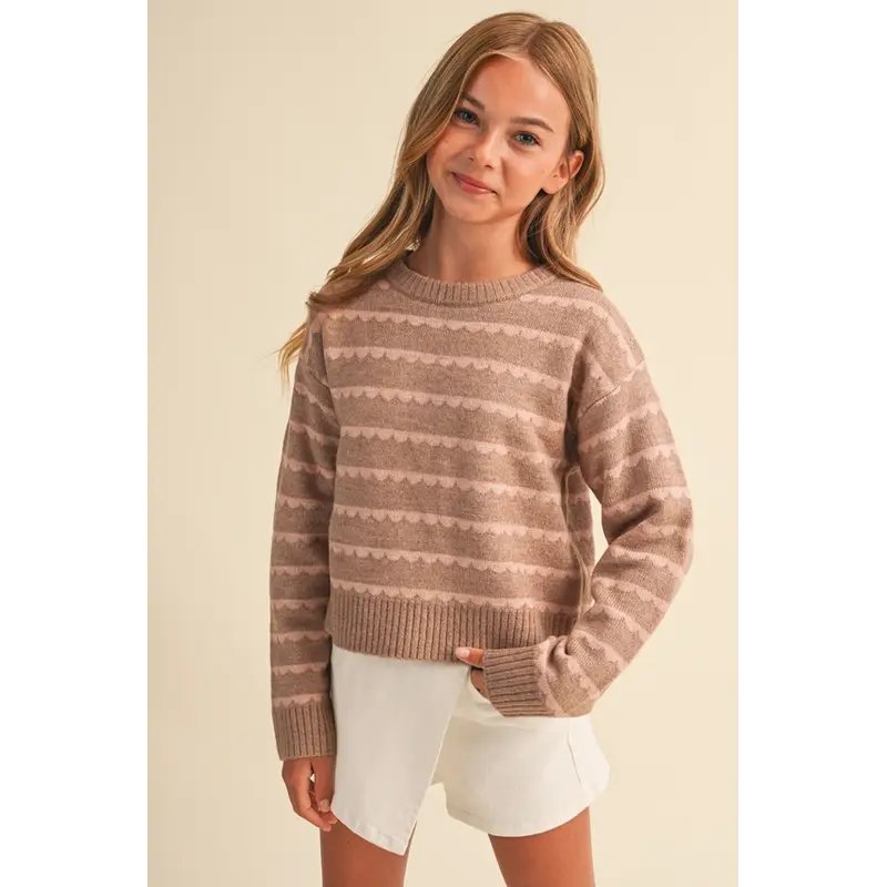 heart and arrow heart and arrow Brown Blush Scallop Stripe Sweater