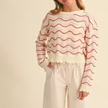 heart and arrow heart and arrow Beige Berry Wavy Rib Knit Sweater