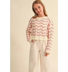 heart and arrow heart and arrow Beige Berry Wavy Rib Knit Sweater