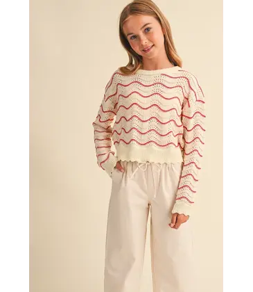 heart and arrow heart and arrow Beige Berry Wavy Rib Knit Sweater