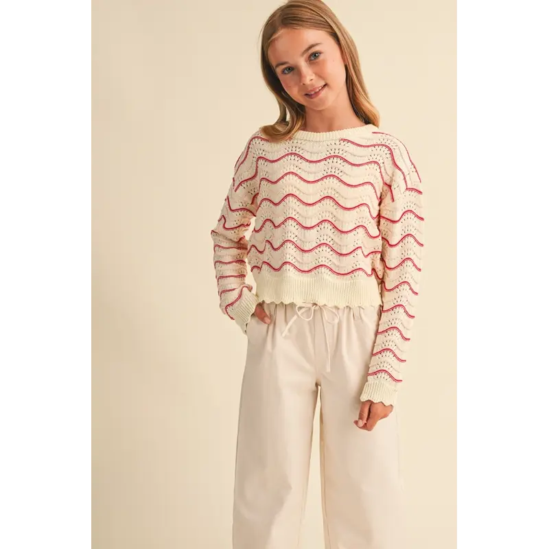 heart and arrow heart and arrow Beige Berry Wavy Rib Knit Sweater