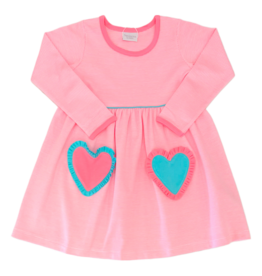 Squiggles Squiggles Hot Pink Stripe Multi Heart Pocket Dress