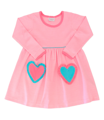 Squiggles Squiggles Hot Pink Stripe Multi Heart Pocket Dress
